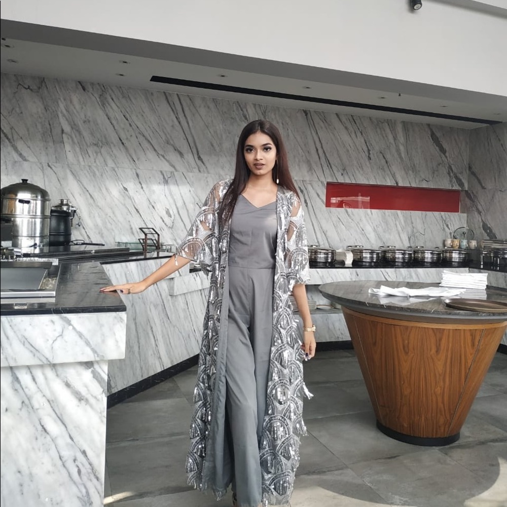 Long Heavy Shrug with Crop Top and Pant